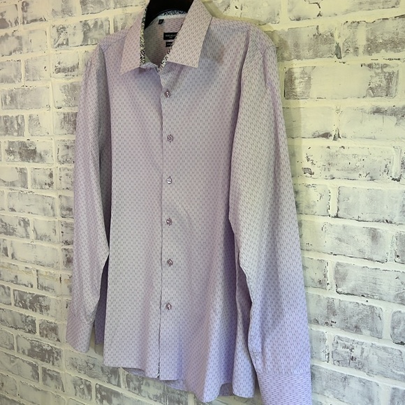 Rosso Milano Italy Men’s Dress Shirt Purple L 16.5 L/S Reversible Cuff Button Up - Picture 2 of 9